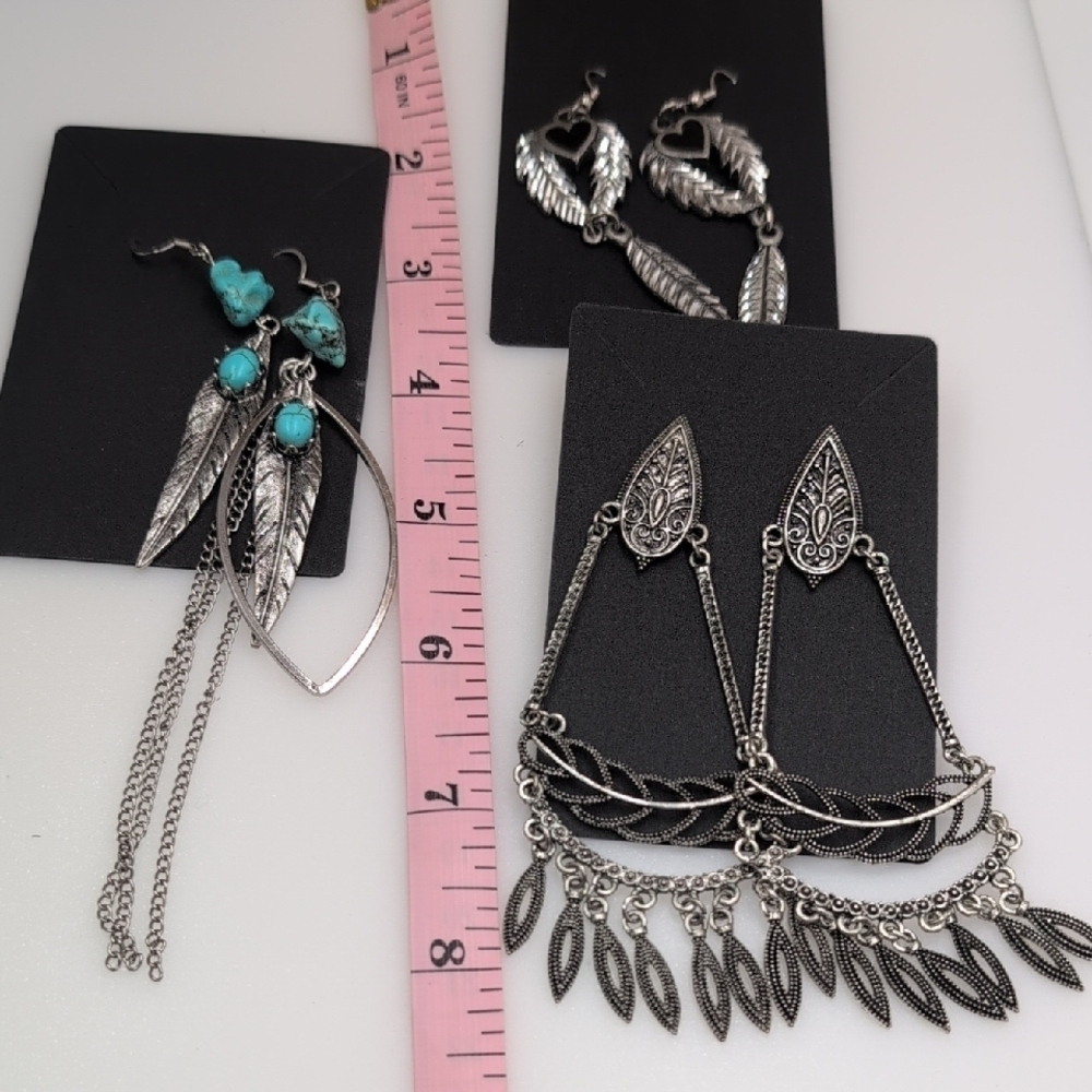 Luxe Silvertone Earring Bundle: Artisan, Feather … - image 6